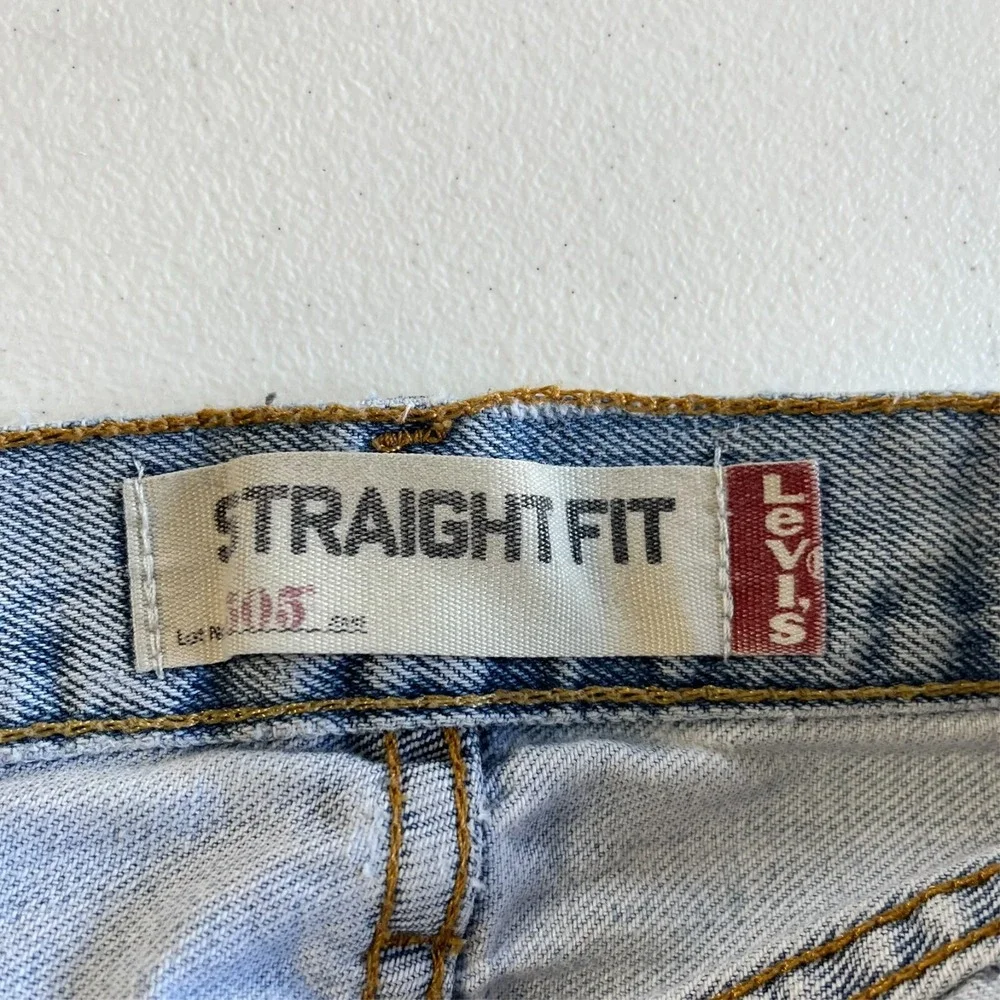 Levis 505 Mens Distressed Straight Fit Denim Jean Shorts Light Wash W30 Vtg